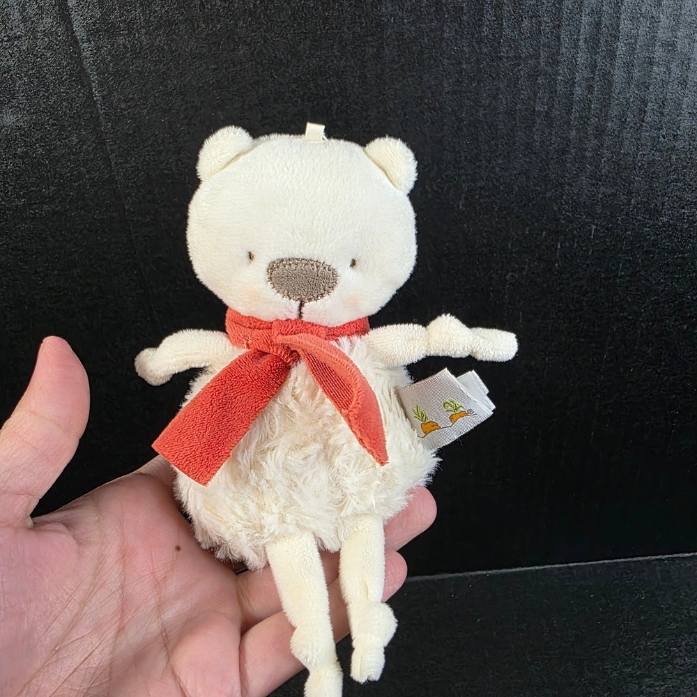 Bunnies By The Bay Polar Bear Plush Small Cream Red Scarf Stuffed Animal 7"